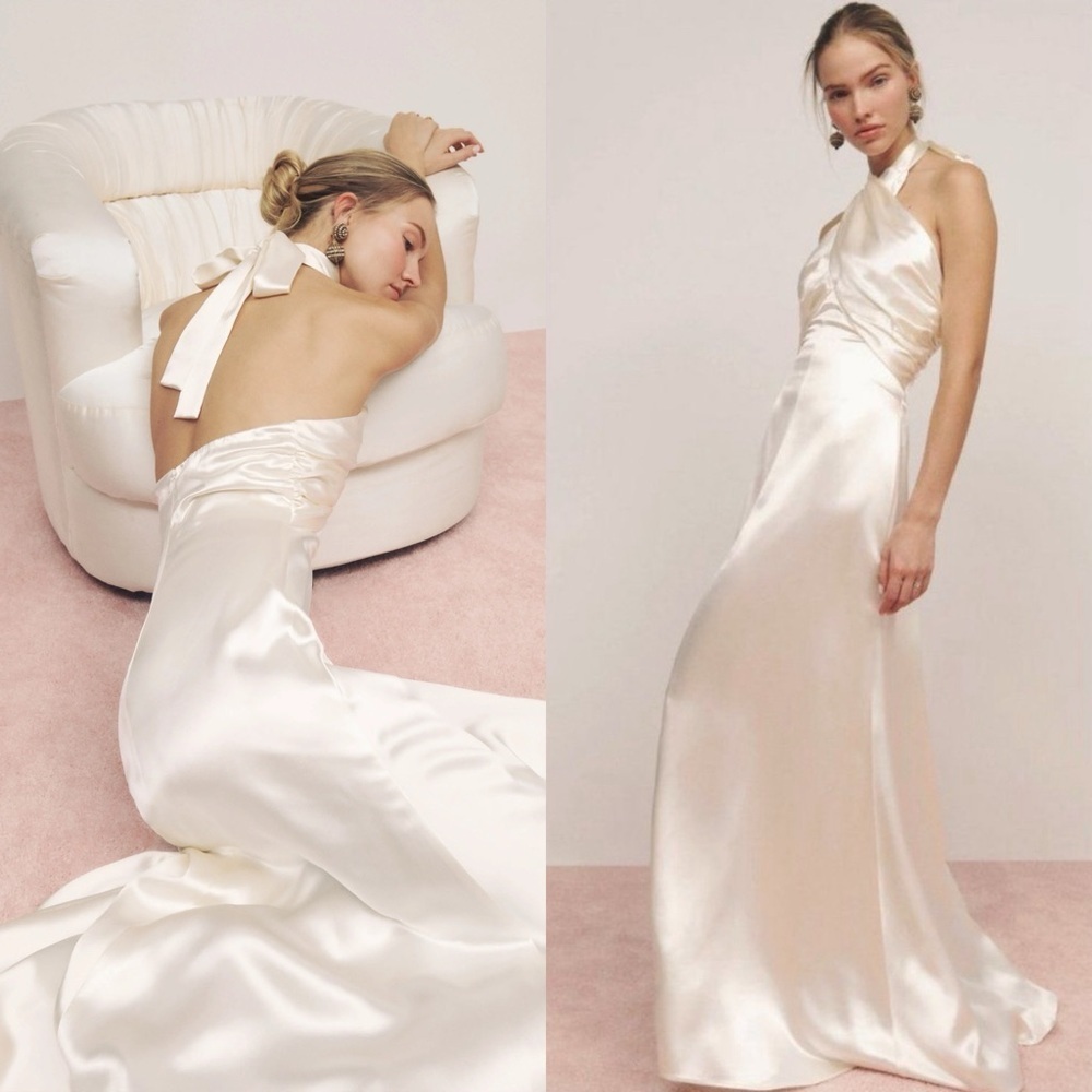 🆕 REFORMATION Veria Halter Silk Maxi Dress in Ivory Sz 0